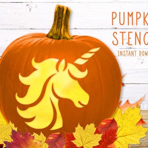 Unicorn Pumpkin Stencil, Unicorn Printable, Pumpkin Stencil, Unicorn Pumpkin Carving Stencil, Printable Halloween Template, Instant Download