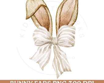 Bunny PNG, Coquette Easter, Brown Bunny Ears, Watercolor Easter Bunny, Clipart, Easter Sublimation, Happy Easter PNG, Bow Aesthetic, Preppy