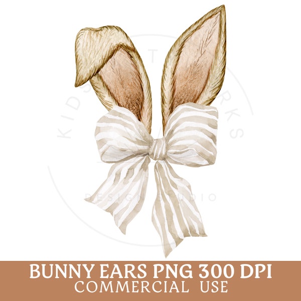 Bunny PNG, Coquette Easter, Brown Bunny Ears, Watercolor Easter Bunny, Clipart, Easter Sublimation, Happy Easter PNG, Bow Aesthetic, Preppy