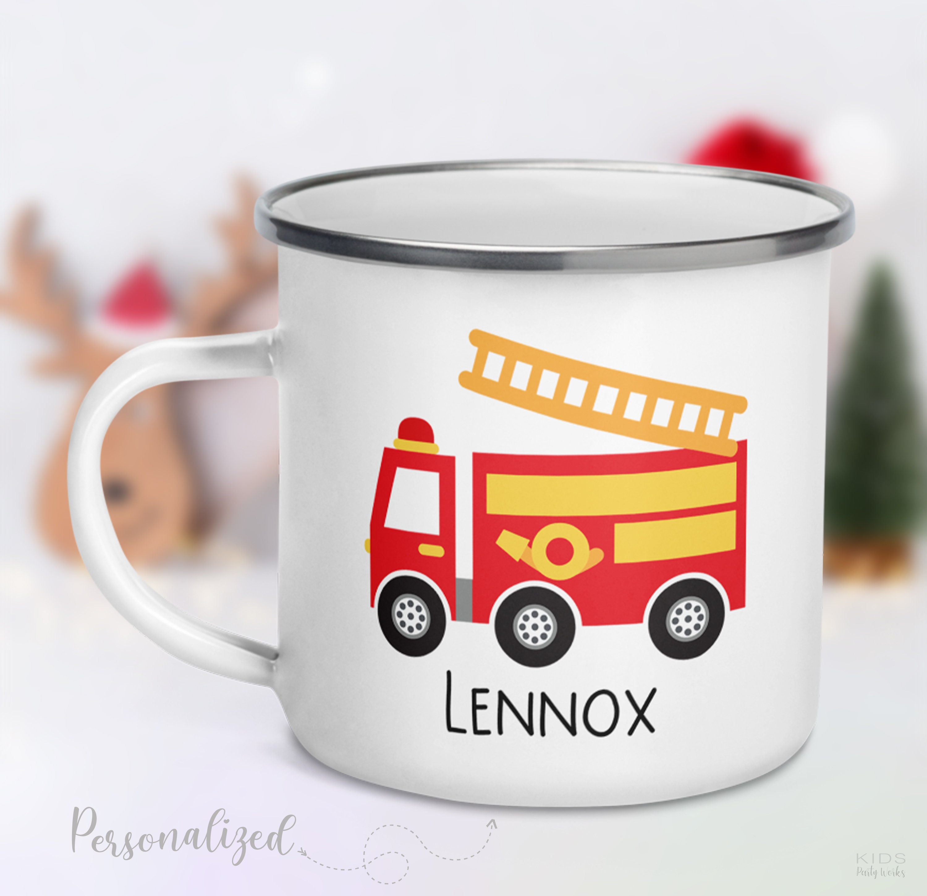 Kids Enamel Mug Personalized Firetruck Mug Cute Kids Mug Kids