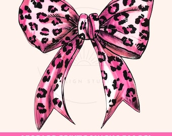 Fiocco Coquette PNG, Fiocco Leopardato PNG, Design Sublimazione Fiocco Leopardato Rosa, Fiocco Rosa Coquette PNG, Cheetah PNG, Design Maglietta Trendy PNG