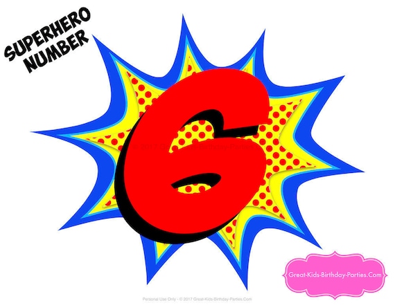 superhero number superhero printables number 6 superhero etsy