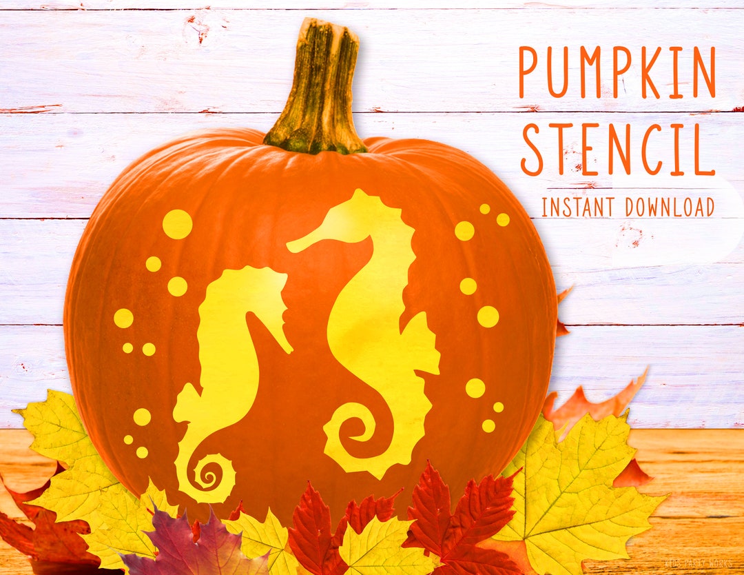Seahorse Pumpkin Stencil, Seahorses Printable Stencil, Jack O' Lantern ...