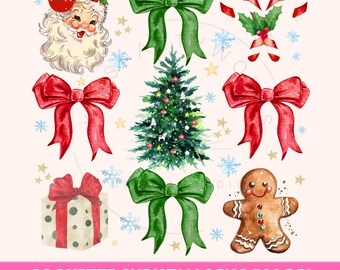 Coquette Christmas Bow PNG, Coquette Bow PNG, Vintage Santa Christmas Sublimation Design, Christmas Png, Holidays Png, Santa Png Sublimation