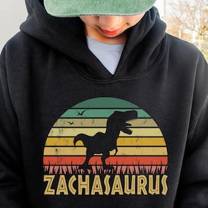 Dinosaur Hoodie, Youth Hoodie, Personalized Hoodie Custom Name Kids Hoodie Graphic Sweatshirt for Kids, Boy Birthday Gift Girl Birthday Gift