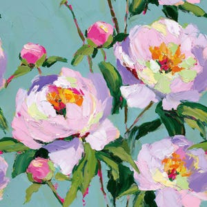 Peony Seamless Pattern JPG, Pink Floral Repeat, Watercolor Peonies Painterly Impasto Oil Painting Style Flower Grandmillennial Fabric Design