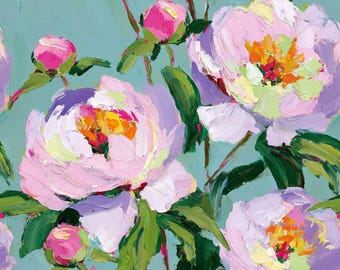 Peony Seamless Pattern JPG, Pink Floral Repeat, Watercolor Peonies Painterly Impasto Oil Painting Style Flower Grandmillennial Fabric Design