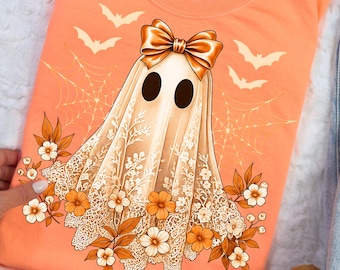 Lace Ghost Png, Floral Ghost Png, Cute Halloween Boo Lace Bow Png, Halloween Shirt Png, Halloween Ghost Png Boo Ghost Shirt PNG Sublimation