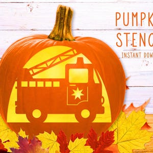 Fire Truck Pumpkin Stencil, Firetruck Printable Pumpkin Stencil, Firetruck Jack O' Lantern, Printable Stencils, Pumpkin Carving Template