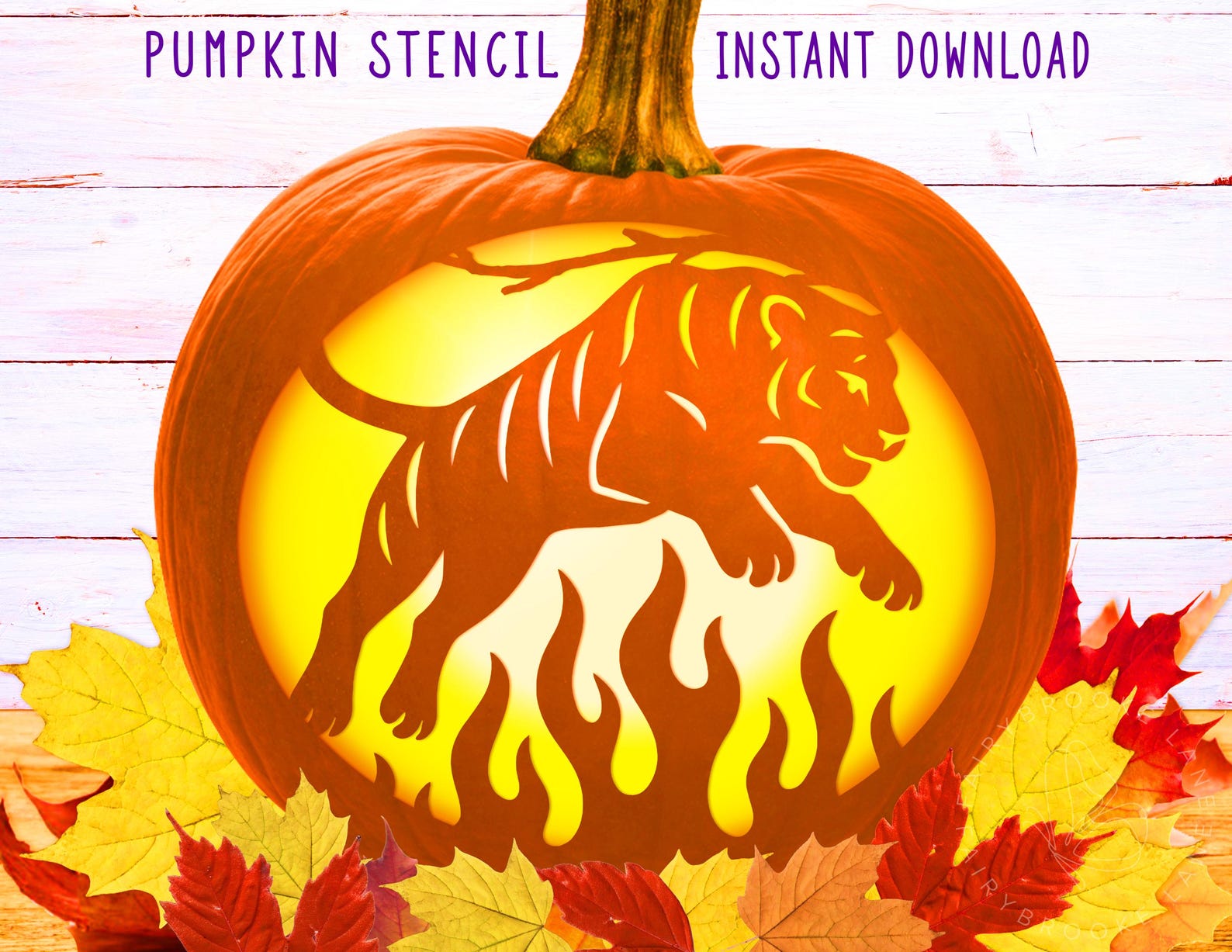 Tiger Pumpkin Stencil, Tiger Printable Stencil, Jack O' Lantern