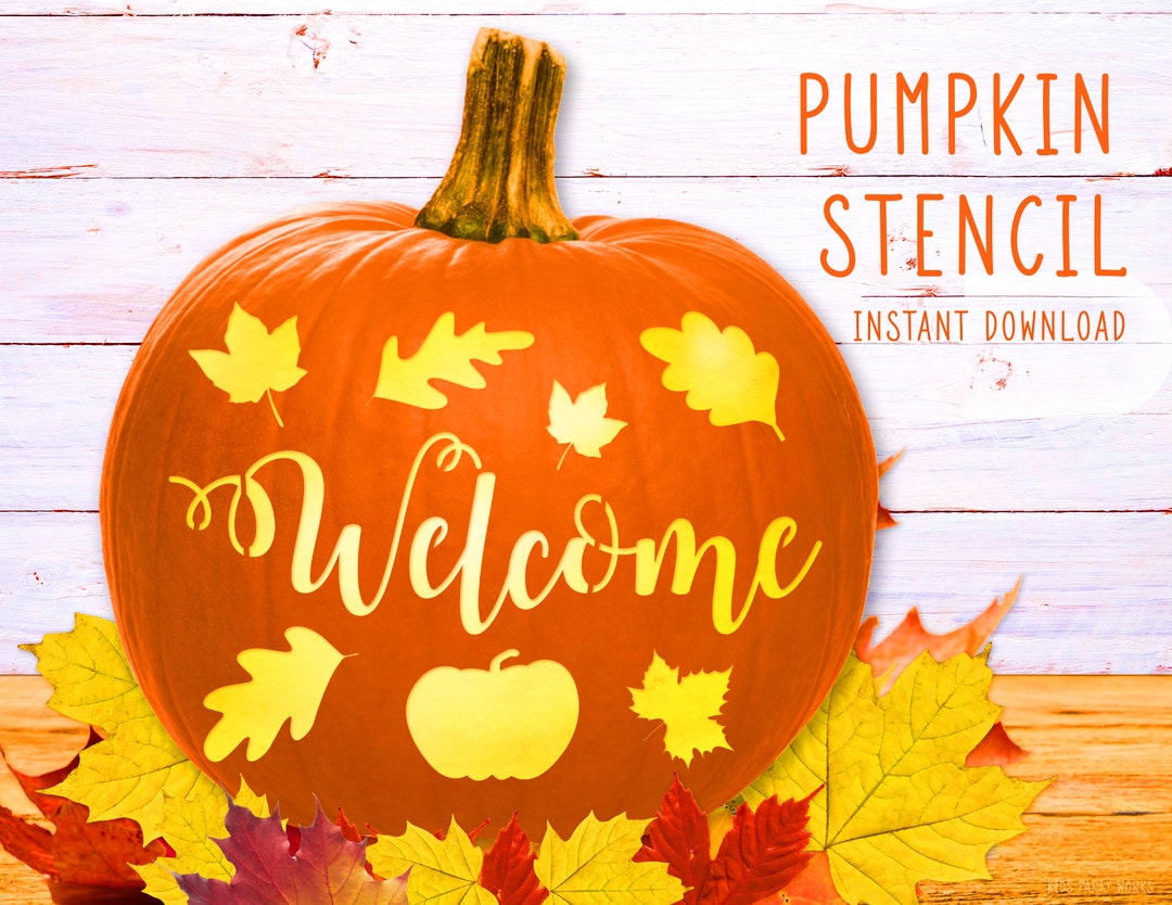 Welcome Fall Pumpkin Stencil Autumn Printable Stencil Jack O Lantern