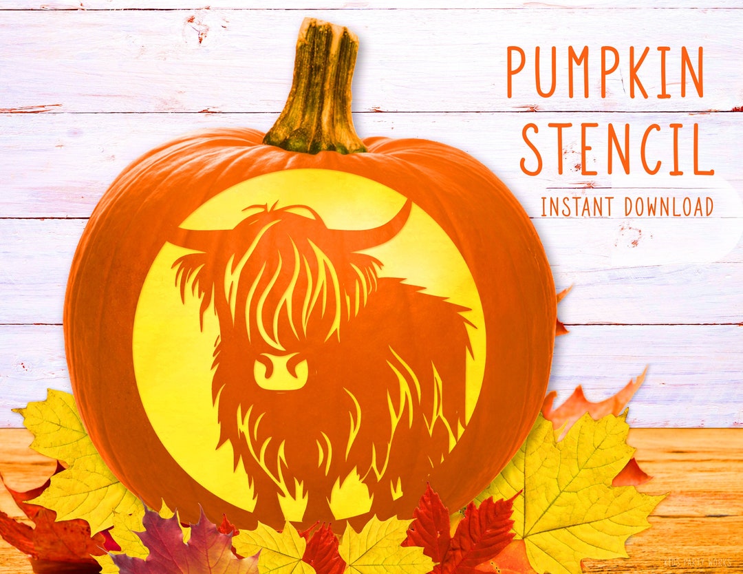 highland-cow-pumpkin-stencil-printable-pumpkin-stencil-jack-o-lantern-bull-pumpkin-carving-stencil-cattle-animal-instant-download-etsy