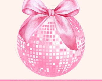 Pink Disco Ball PNG, Pink Bow Sublimation, Designs Downloads, Coquette Bow, Disco Ball Shirt Png, Soft Girl Era, Bachelorette Party Png
