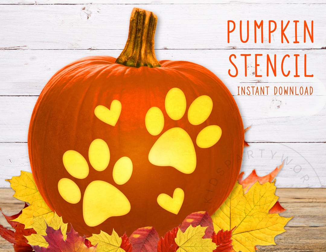 Cat Paw Print Pumpkin Stencil, PRINTABLE Pumpkin Stencil, Jack O ...