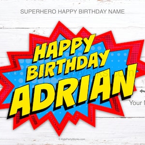 Superhero Happy Birthday, Superhero Birthday Sign, Superhero Party, Superhero Decorations, Superhero Word Bubble, Personalized Printable