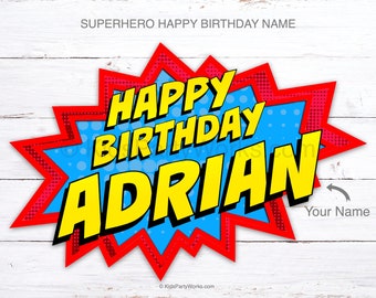 Superhero Happy Birthday, Superhero Birthday Sign, Superhero Party, Superhero Decorations, Superhero Word Bubble, Personalized Printable