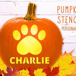 Stencil di zucca con impronta di zampa di cane / STENCIL di zucca con nome STAMPABILE - STENCIL personalizzato - Stencil di zucca per intaglio di gatto - Nome di zucca stampabile