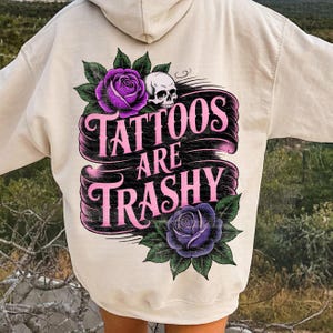 Tattoos are trashy PNG. Gothic style design with roses and a skull. Instant download.