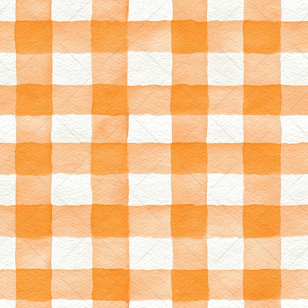 Orange Gingham Seamless Pattern JPG, Watercolor Check Plaid, Fall ...