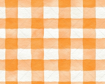 Orange Gingham Seamless Pattern JPG, Watercolor Check Plaid, Fall Fabric Pattern, Autumn Picnic Kitchen Nursery Digital Download