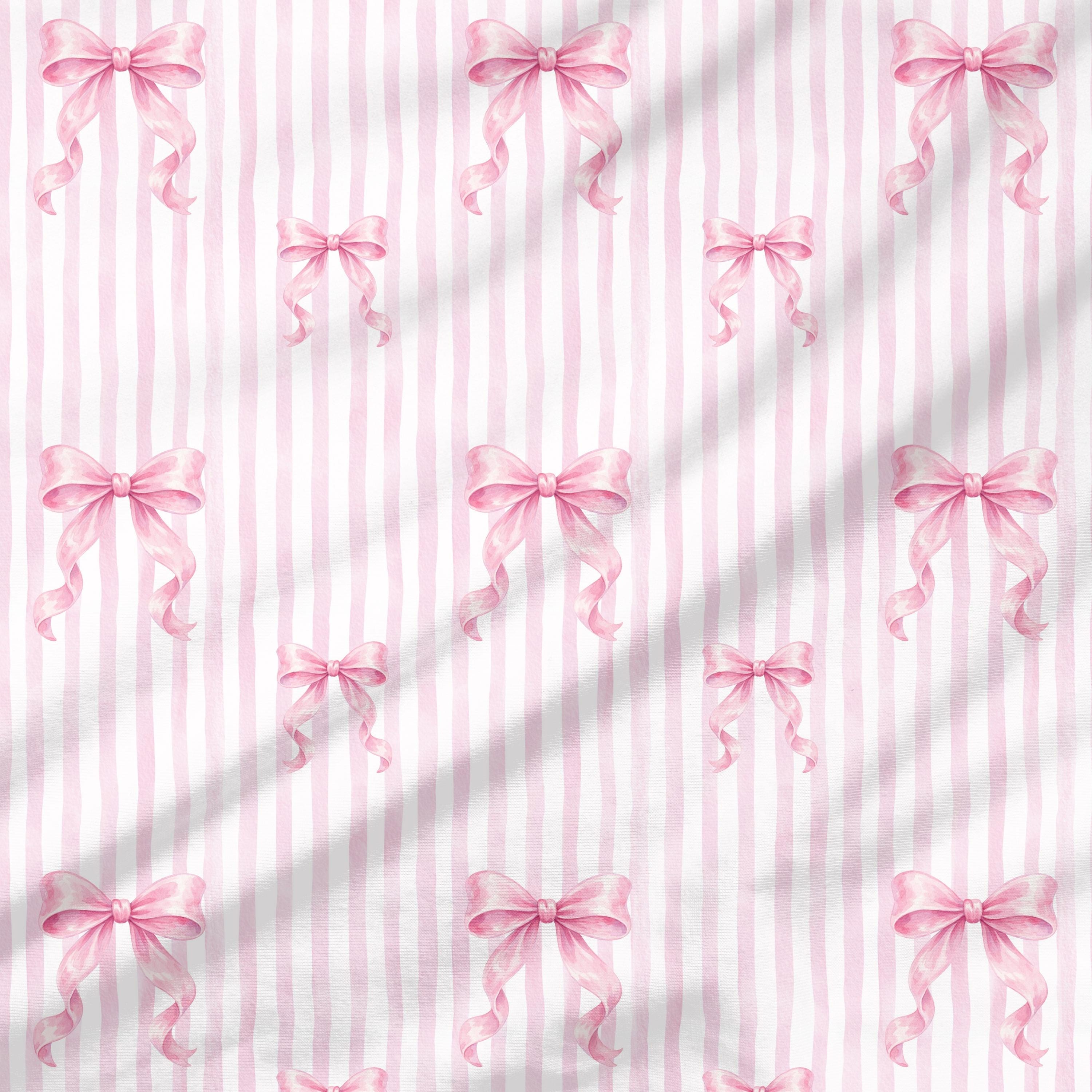 Watercolor Pink Bow Seamless Pattern JPG Coquette Striped Pattern ...