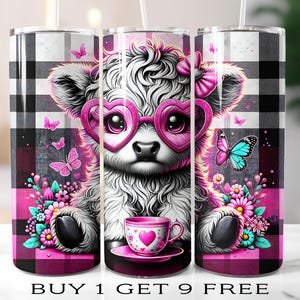 Cute Highland Cow 20 oz Skinny Tumbler Sublimation Design Highland Cow Floral Tumbler Digital Download PNG Instant DIGITAL ONLY Tumbler Wrap