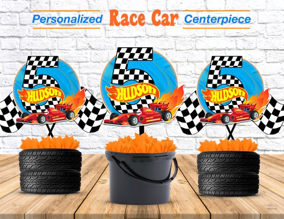 Race Car Centerpiece Personalized - Racing Birthday - Wheelie Party - Race Car Centerpiece - Printable Racing Centerpiece - Digital Download Il_570xn