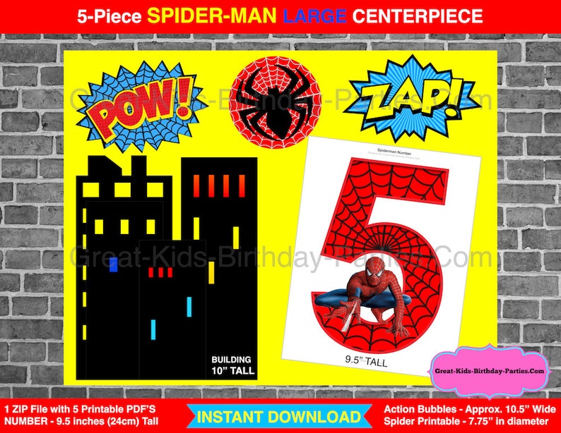spiderman printable number 5 centerpiece instant download
