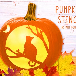 Cat Pumpkin Stencil, Halloween Cat Printable Pumpkin Stencil, Jack O ...