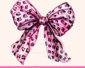 Fiocco Coquette PNG, Fiocco Leopardato PNG, Design Sublimazione Fiocco Leopardato Rosa, Fiocco Rosa Coquette PNG, Cheetah PNG, Design Maglietta Trendy PNG