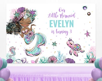 Mermaid Backdrop, Mermaid Birthday, Mermaid Party, Mermaid Banner, Baby Shower Backdrop, Birthday Backdrop Custom Printable Digital Backdrop