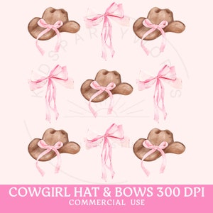 Kokette Cowgirl HutPNG, rosa Bögen PNG, Cowboy, Ostern PNG, Ostern Shirt Sublimation, Ästhetik, Trendy, Kokette Girlie Mädchen