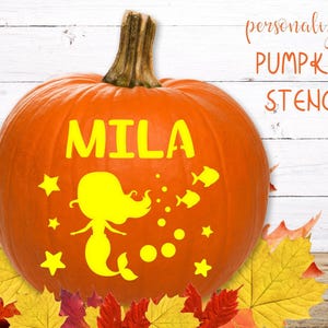 Mermaid Pumpkin Stencil | PRINTABLE Name Pumpkin STENCIL - Personalized Pumpkin STENCIL - Pumpkin Carving Stencil - Printable Pumpkin Name