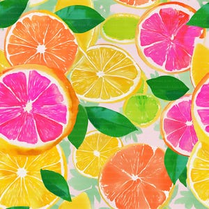 Zomerfruit naadloos patroon, aquarel citrusvruchten schijfjes sinaasappelen en citroenen voor stof, digitaal papier JPG, scrapbooking digitale download
