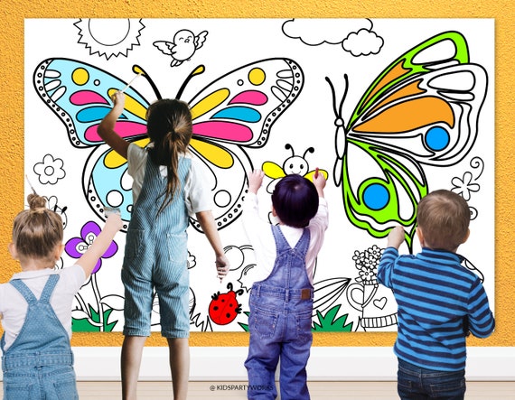 GIANT Butterfly Coloring Page Poster, Butterfly Photo Booth Prop, Kids Easter Printable Activity, Spring Butterflies School Party, 6' X 4' Il_570xn