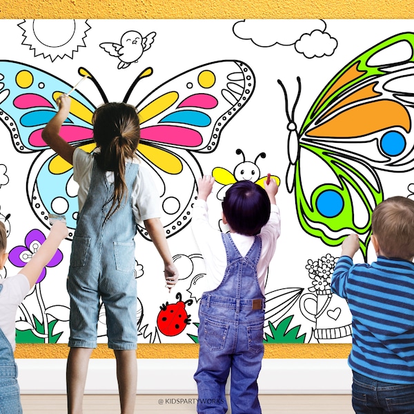 GIANT Butterfly Coloring Page Poster, Butterfly Photo Booth Prop, Kids Easter Printable Activity, Spring Butterflies School Party, 6' X 4'