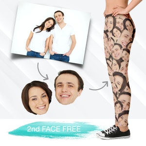 Aangepaste gezichtslegging, grappige legging, selfielegging, gepersonaliseerd, fotolegging, gek cadeau voor haar, voor hem, moeder, vriendin, cadeau vrouw