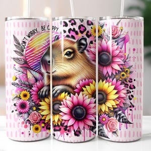 Cute Capybara Tumbler Wrap Be Happy 20 Oz Sublimation Tumbler Png Don&#39;t Worry Be Cappy Positivity Tumbler Wrap Digital Design Sublimation