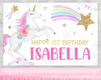 Unicorn Backdrop, Unicorn Birthday, Unicorn Party, Unicorn Banner, Party Backdrop, Birthday Backdrop, Custom Printable Digital Backdrop, 1st