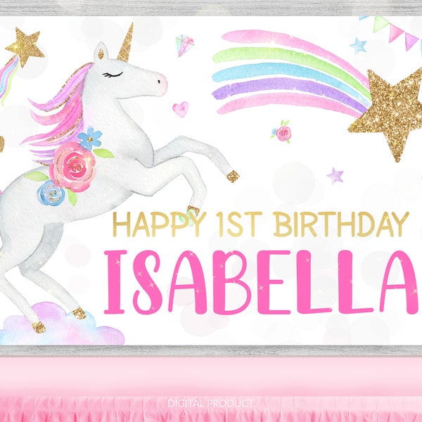 Unicorn Backdrop, Unicorn Birthday, Unicorn Party, Unicorn Banner, Party Backdrop, Birthday Backdrop, Custom Printable Digital Backdrop, 1st