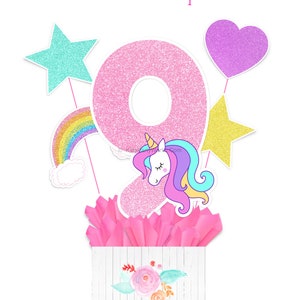 Printable Unicorn Centerpiece Number 9, Unicorn Birthday Party, Printable Centerpiece Decorations, DIY Centerpieces, Instant Download image 1