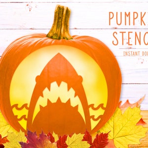Shark Pumpkin Stencil, Shark PRINTABLE Pumpkin STENCIL, Shark Pumpkin Template, Pumpkin Carving, Jack O Lantern Stencil, Instant Download