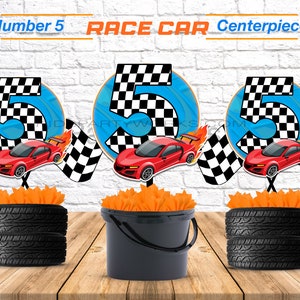 Race Car Centerpiece Number 5 , Racing Birthday, Race Car Centerpiece, Printable Racing Centerpiece, Printable Number 5, Instant Download
