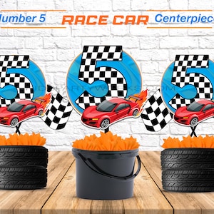 Race Car Centerpiece Number 5 , Racing Birthday, Race Car Centerpiece, Printable Racing Centerpiece, Printable Number 5, Instant Download