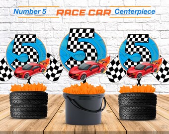 Race Car Centerpiece Number 5 , Racing Birthday, Race Car Centerpiece, Printable Racing Centerpiece, Printable Number 5, Instant Download