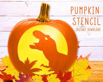 Dinosaur Pumpkin Stencil, Halloween Jurassic TRex Animal Stencil, Jack O' Lantern, T-Rex Dino Pumpkin Carving Template, Instant Download