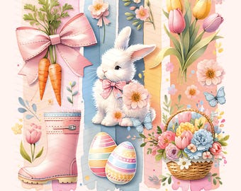 Coquette Bunny PNG, Easter PNG, Pink Bow PNG, Happy Easter, Easter Brushstroke Png, Easter Shirt Sublimation, Trendy Bunny Digital Download
