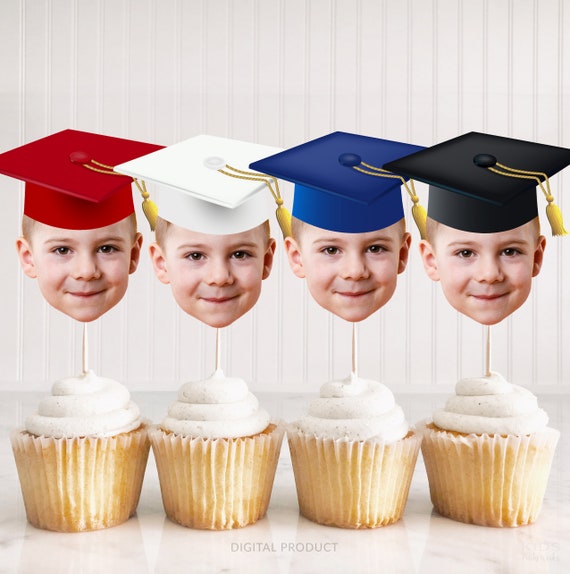Printable Graduation Photo Cupcake Toppers | Graduation Party | Custom Face Cupcake Toppers | Grad Photo | Personalized Graduation Hat Photo Il_570xn