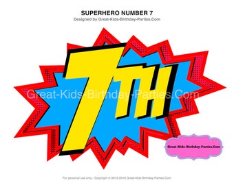 Superhero Number 7 - Superhero Printables - Superhero Birthday  - Superhero Centerpiece - Superhero Decorations - Superhero Party - Party