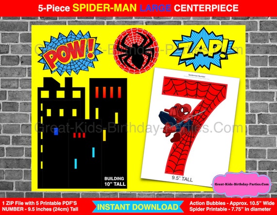 spiderman printable number 7 centerpiece instant download
